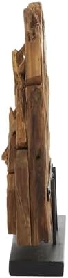Deco 79 Teak Wood Decorative Sculpture with Faces