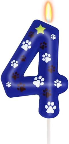 ElekFX Blue Dog Paw Birthday Candles Number 4