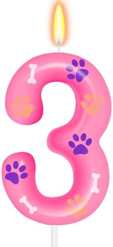 Dog Paw Themed Birthday Candles for 3rd Birthday Party Supplies