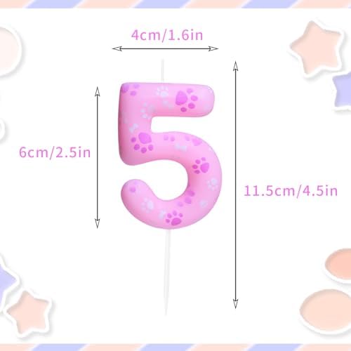 3rd Birthday Candle Number 3 Pink Dog Paw Themed Cake Topper 1
