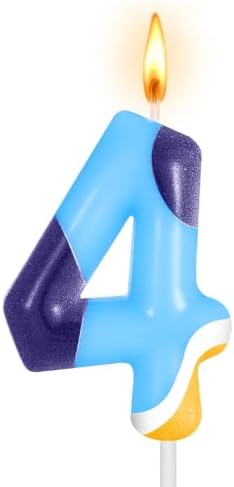 HIYZI Blue Dog Paw Birthday Candle Decorations Number 4