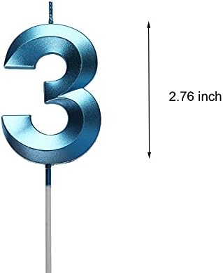 Qj-solar Blue 3 Birthday Candles with 3D Number 3 Cake Topper