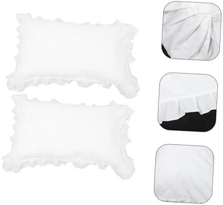 SEWOART 1 Pair Breathable Cotton Ruffled Pillow Cases with Lace Trim