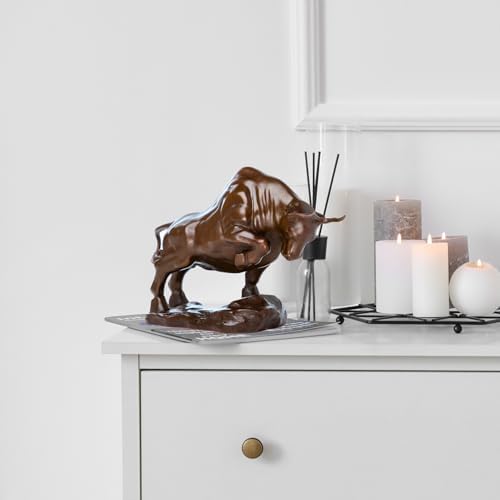 R REALONG Bronze Bull Sculpture - 93in Charging Bull Decor Figure