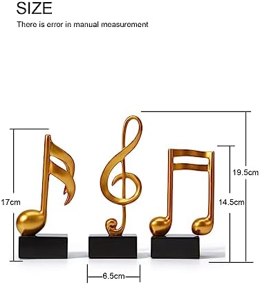 HAUCOZE Amoy-Art 3pcs Music Note Sculpture Gold 19cm
