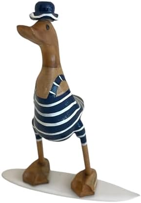 OMA Wooden Bamboo Surfing Duck Statue - Christmas Beach Decor