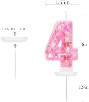 Pink Butterfly Number 4 Birthday Candle for Princess Party