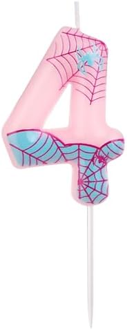 Pink Spider Web Number Birthday Candle 4-Pack