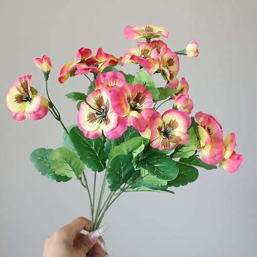 2 PCS Artificial Pansy Bushes with Green Leaves Faux Silk Plants
