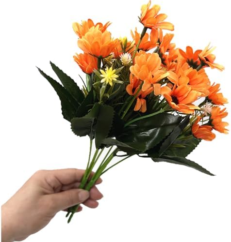 PASYOU Artificial Daisies Flowers 4 Bundles Orange