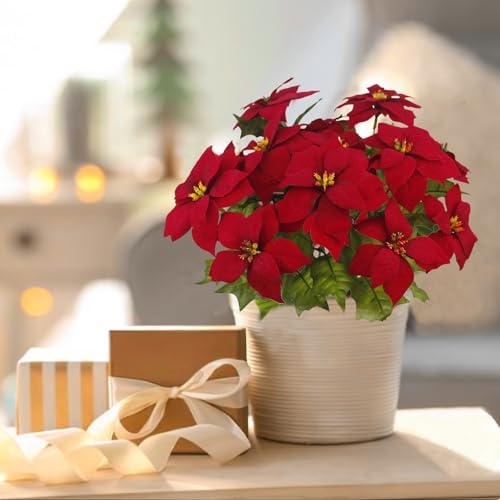 CISDUEO 2 Pcs Artificial Poinsettia Bushes 1