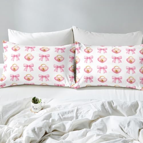 Manfei Love Lock Bed Sheet Set Dreamy Pink Bow Princess Style 1