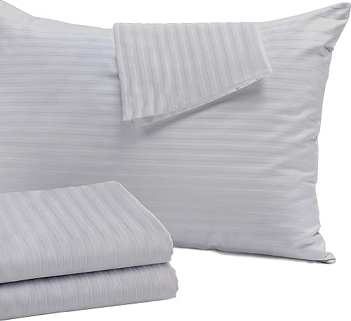 EASYCOT 800 TC Queen Pillowcases 20x30 Set - Silver Stripe