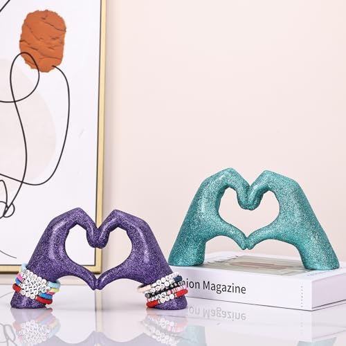 Glitter Heart Hands Sculpture - Purple Modern Coffee Table Decor