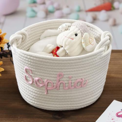Personalized Handmade Cotton Rope Baby Basket - Custom Monogrammed Gift