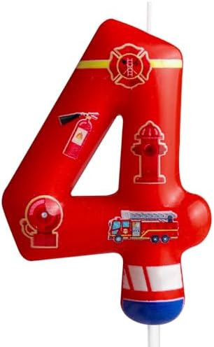 Cxryrzhe 4th Birthday Firetruck Candle Cake Topper