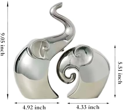 Zagxuade Silver Ceramic Couple Elephant Statues