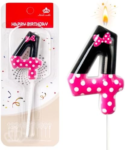 JonesLi 4th Birthday Pink Black Mouse Candle for Girls