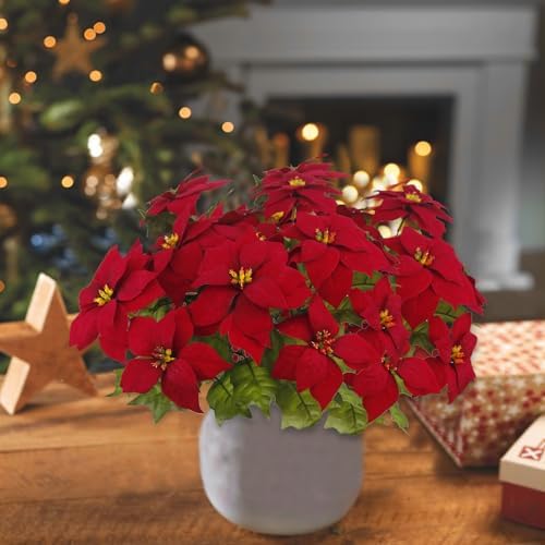 CISDUEO 2 Pcs Artificial Poinsettia Bushes 1