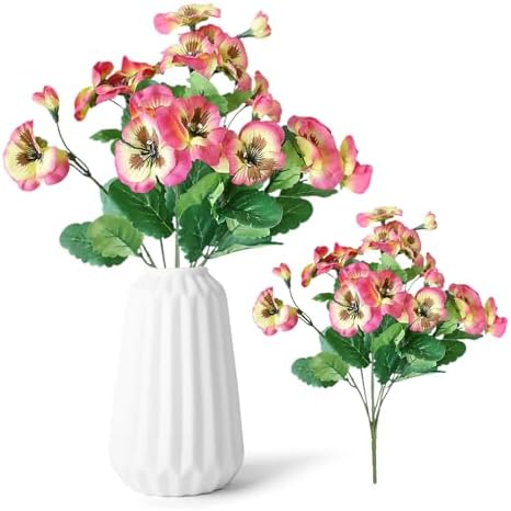 2 PCS Artificial Pansy Bushes with Green Leaves Faux Silk Plants