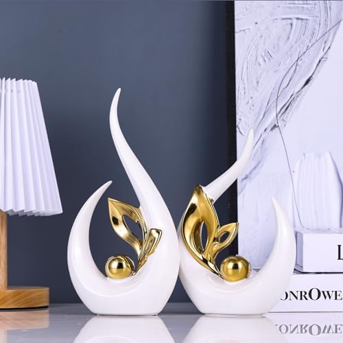 XMGZQ White Gold Ceramic Statues Set of 2 Modern Decor