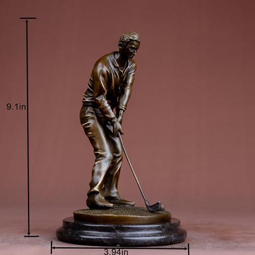YouFine Bronze Golfer Swinging Statue with Marble Base