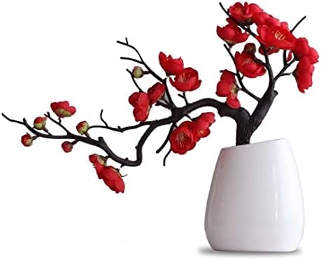 Lifelike Artificial Plum Blossom Bonsai with Ceramic Vase