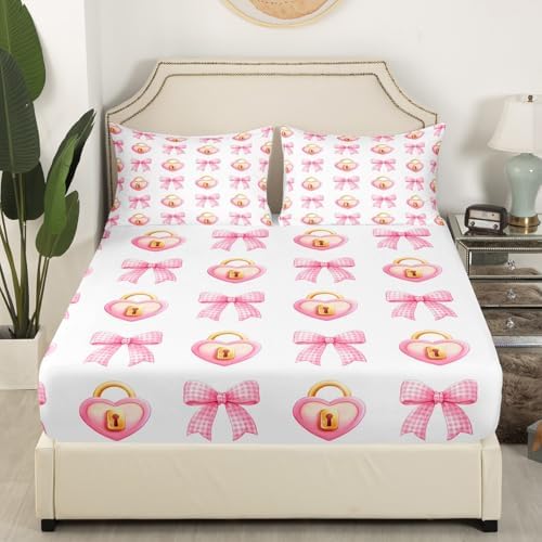 Manfei Love Lock Bed Sheet Set Dreamy Pink Bow Princess Style 1