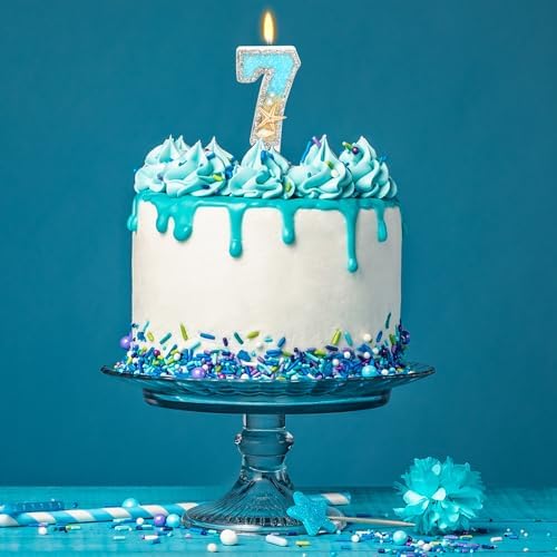 ElekFX 7th Birthday Candle with Beach Starfish Sequins