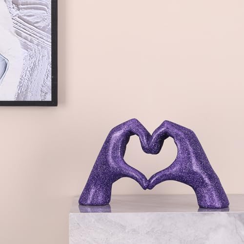 Glitter Heart Hands Sculpture - Purple Modern Coffee Table Decor
