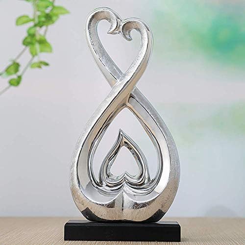 Silver Ceramic Heart Statue Home Decor Sculpture
