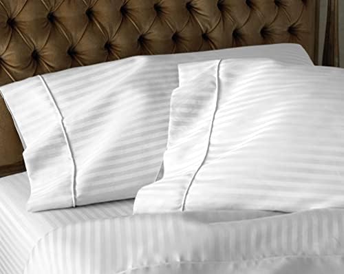 Dees Collection 600 Thread Count Pillowcase Set King 20x40 White Stripe Sateen Weave