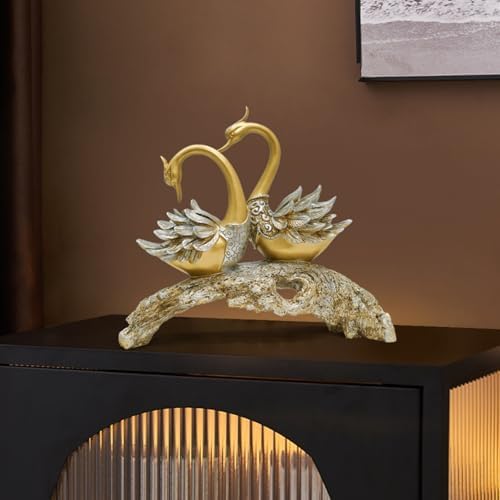 BULUXE 142 Inch Gold Couple Swan Sculpture