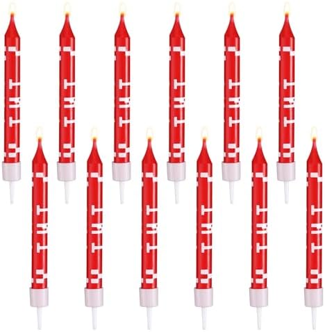 12pcs Red Pixel TNT Birthday Candles for Cakes