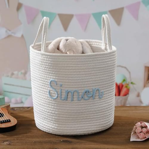 Personalized Handmade Cotton Rope Baby Basket - Custom Monogrammed Gift