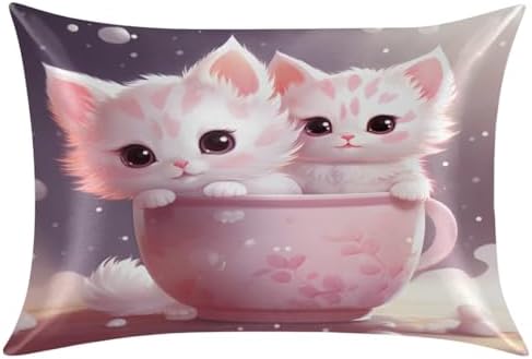 GzLeyigou Lovely Cats Satin Pillowcase - 20x26 Inch Standard Size
