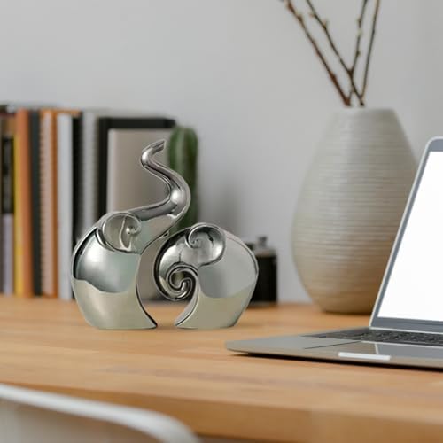 Zagxuade Silver Ceramic Couple Elephant Statues