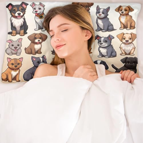 GzLeyigou Doodle Dogs Satin Pillowcase - 20x30inch Queen Size