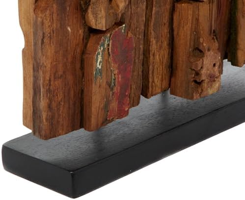 Deco 79 Teak Wood Decorative Sculpture with Faces