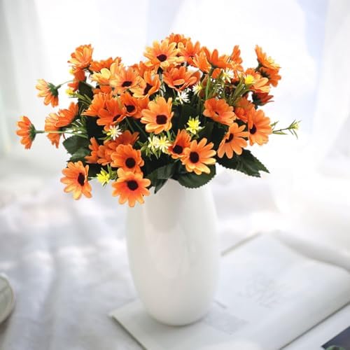 CATTREE Artificial Orange Daisy Flower Bouquet 4 Pack