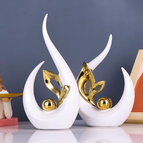 XMGZQ White Gold Ceramic Statues Set of 2 Modern Decor