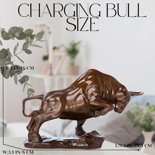 R REALONG Bronze Bull Sculpture - 93in Charging Bull Decor Figure