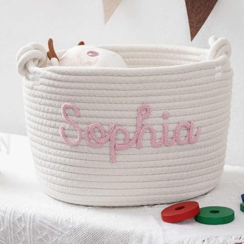 Personalized Handmade Cotton Rope Baby Basket - Custom Monogrammed Gift