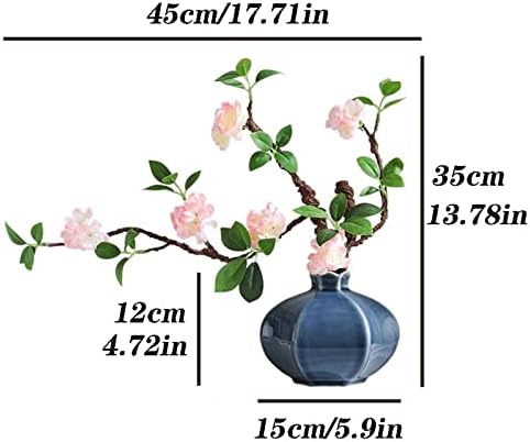 Artificial Peach Blossom Bouquet with Ceramic Vase