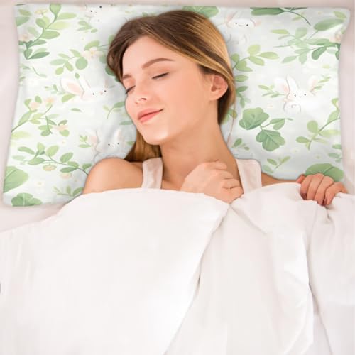 GzLeyigou Satin Pillowcase Green Leaves Design 20x40inch King Size