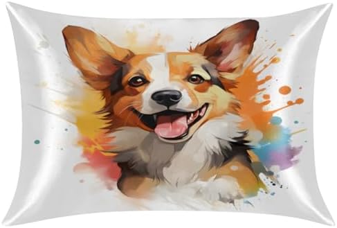 Cute Cartoon Corgi Satin Pillowcase - Queen Size 20x30in