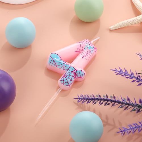 Pink Spider Web Number Birthday Candle 4-Pack