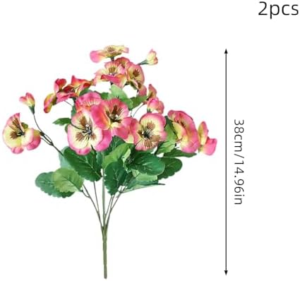 2 PCS Artificial Pansy Bushes with Green Leaves Faux Silk Plants