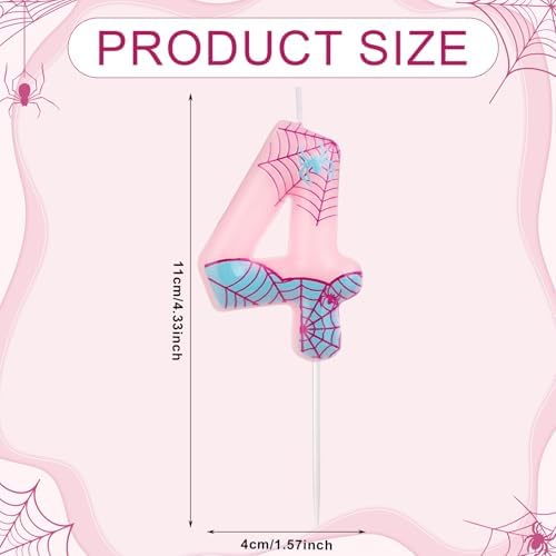 Pink Spider Web Number Birthday Candle 4-Pack