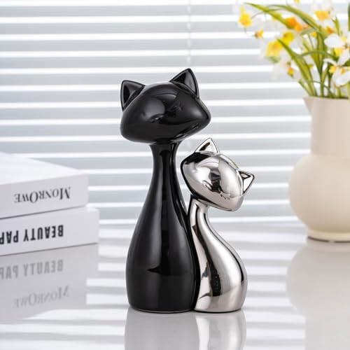 Sure Yuesi Ceramic Cat Statue Set Black Silver